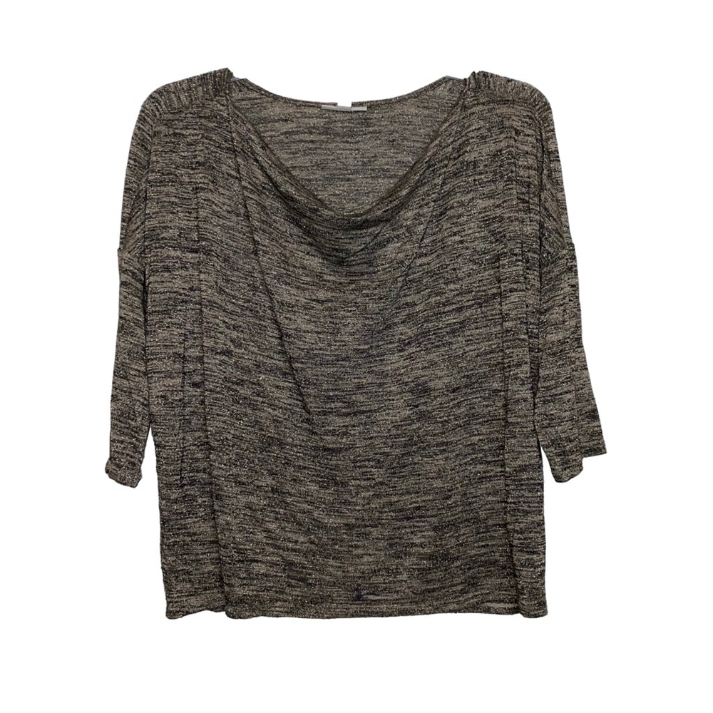 Dana Buchman Gray/Black Iridescent Cowl Neck Light Sweater 3/4 Sleeves Size XL